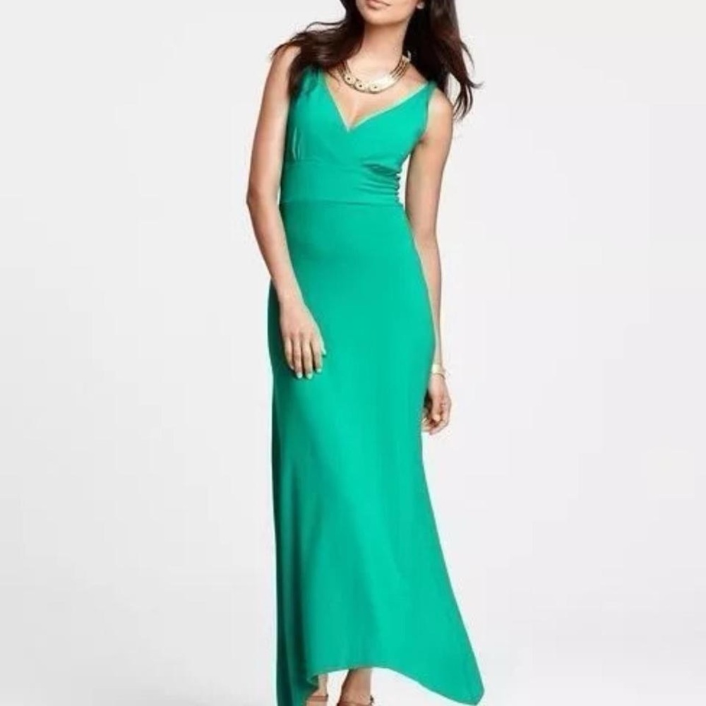 Ann Taylor V Neck Maxi Dress Asymmetrical Hem Sz Large - Picture 1 of 7